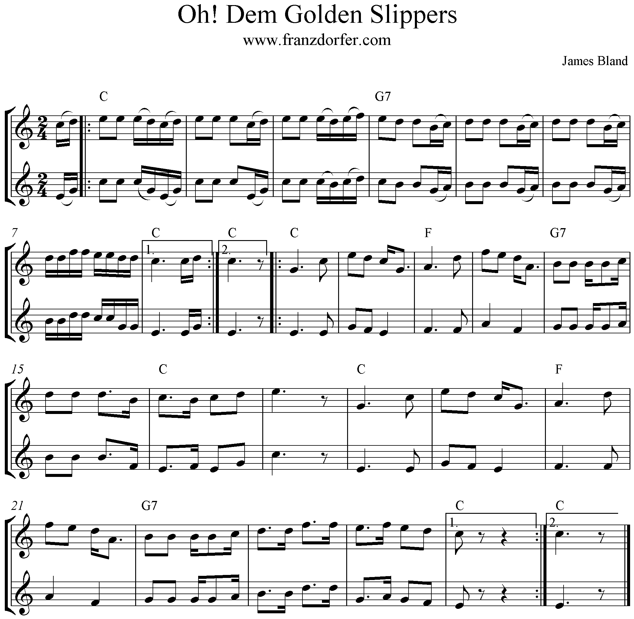 Noten Oh dem Golden Slippers , C-Dur